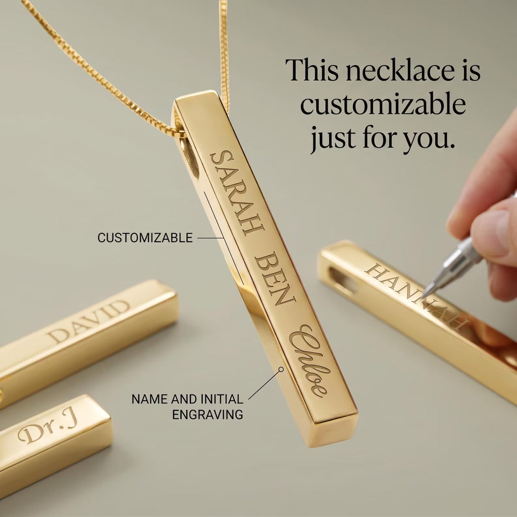 Colar personalizado com barra vertical e nome | Pendente gravado em aço inoxidável 